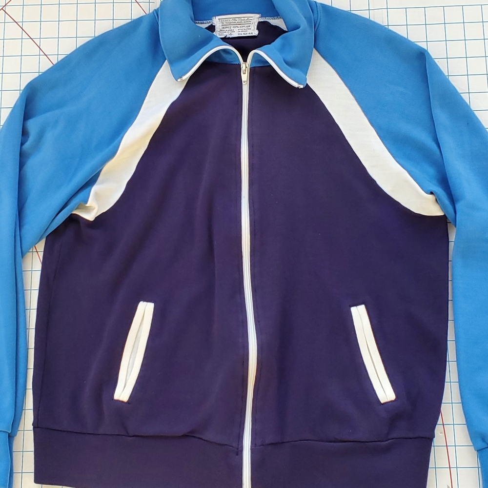 Sears Zip Jacket Men's 44 Xlarge Vintage Casual Style Colour Block Zipper Blue